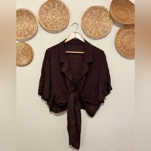 Dark brown tie up blouse